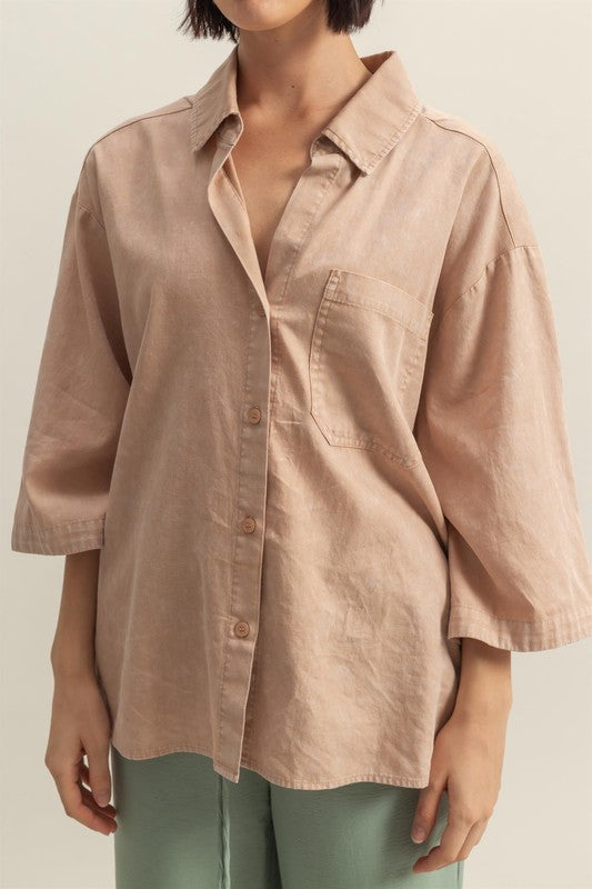 Button down collared neck relaxed fit shirt, classic and versatile for effortless styling.