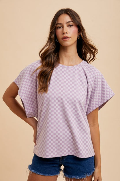 Women's checkered round neck short sleeve t-shirt – casual and trendy everyday wear