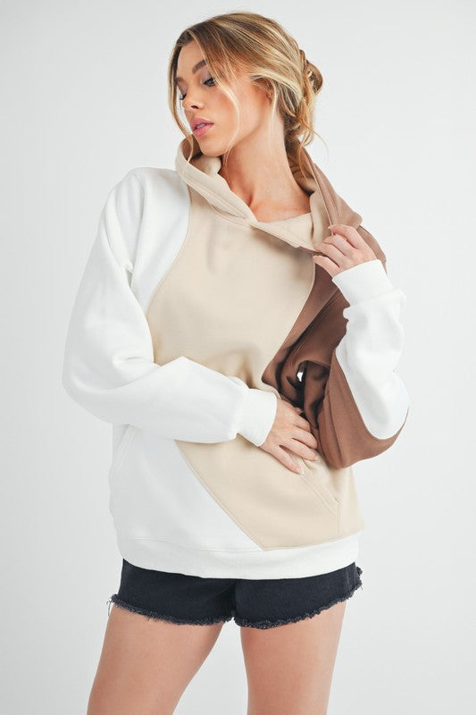 Women's color block hoodie with kangaroo pocket – trendy and cozy everyday wear