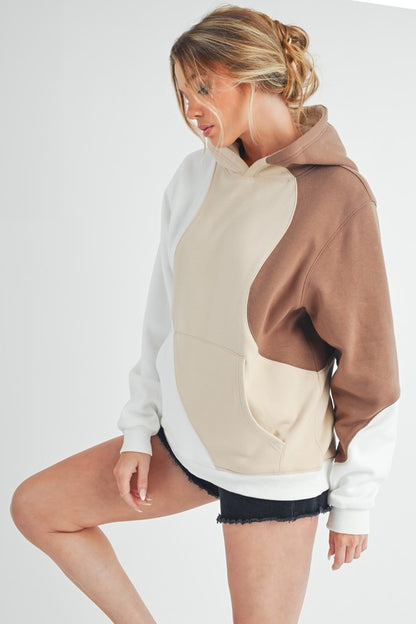 Women's color block hoodie with kangaroo pocket – trendy and cozy everyday wear