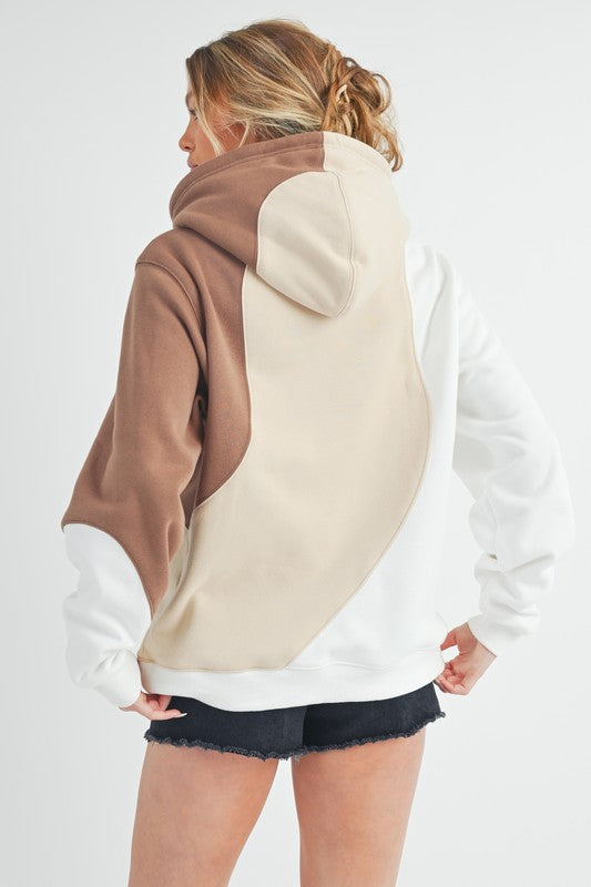 Women's color block hoodie with kangaroo pocket – trendy and cozy everyday wear