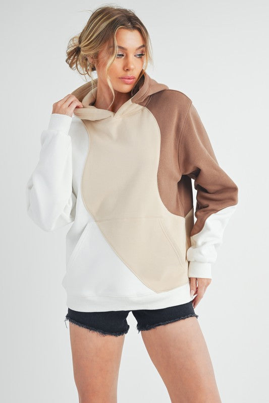 Women's color block hoodie with kangaroo pocket – trendy and cozy everyday wear