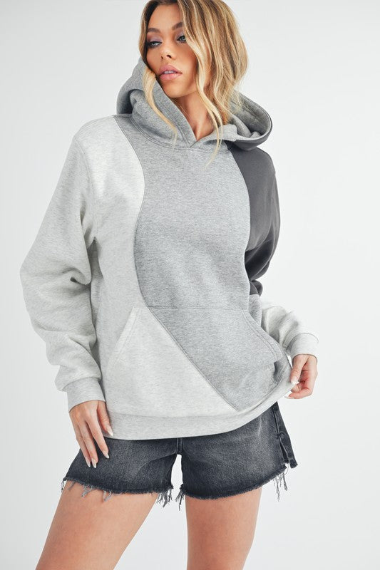 Women's color block hoodie with kangaroo pocket – trendy and cozy