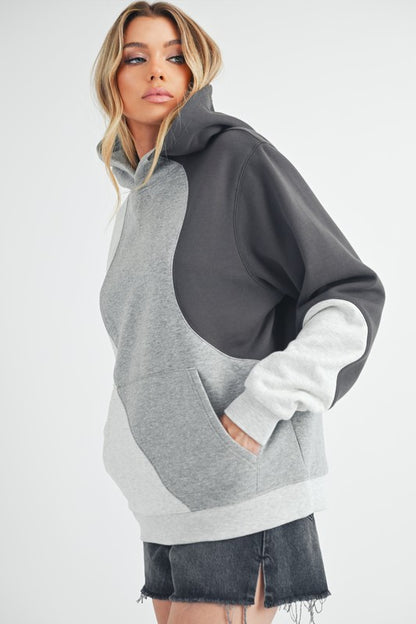 Women's color block hoodie with kangaroo pocket – trendy and cozy