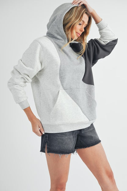 Women's color block hoodie with kangaroo pocket – trendy and cozy