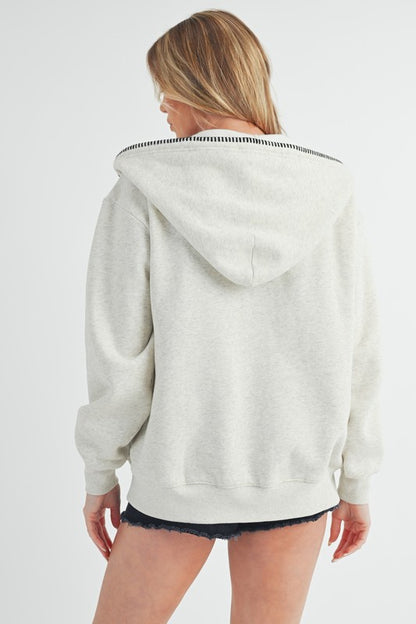 Women's contrast trim zip-up hoodie jacket with pockets – casual and sporty layering piece