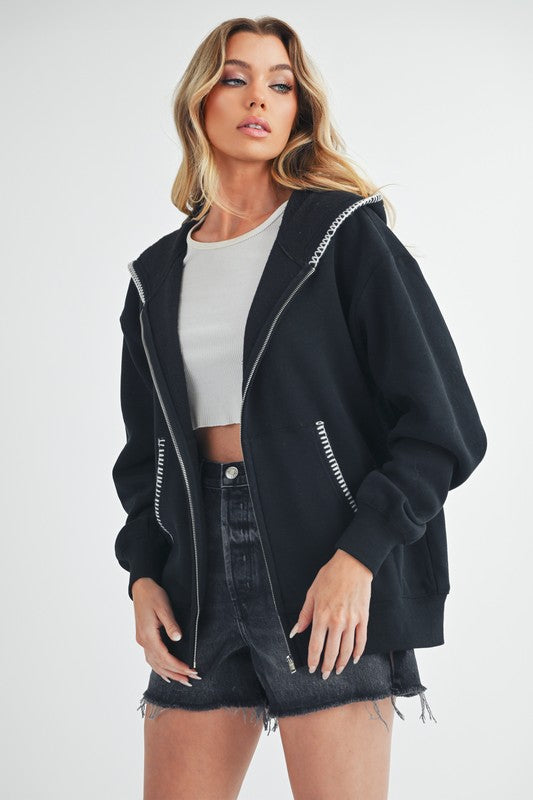 Women's contrast trim zip-up hoodie jacket – sporty, casual, and stylish