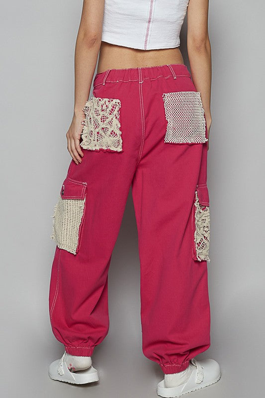 Women's crochet overlay drawstring pants with pockets – bohemian and chic