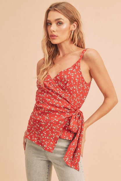 Women's ditsy floral surplice cami with adjustable straps for a feminine look