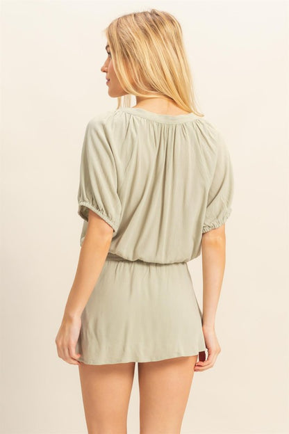 Trendy drawstring hem short sleeve top & matching skort set, perfect for casual and stylish everyday wear.