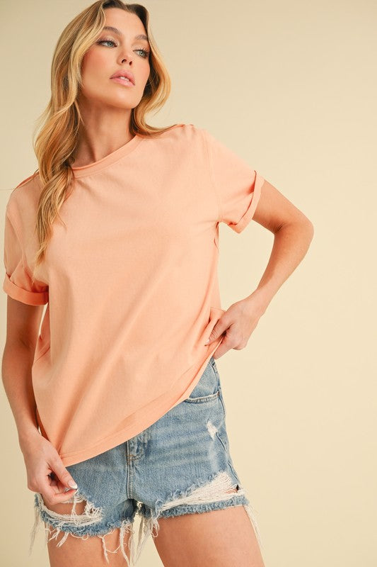 Women's exposed seam round neck short sleeve t-shirt – casual and modern