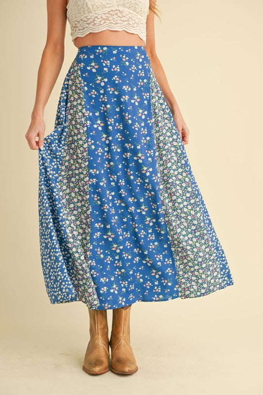 Elegant floral elastic waist maxi skirt with a flowy silhouette and a comfortable fit