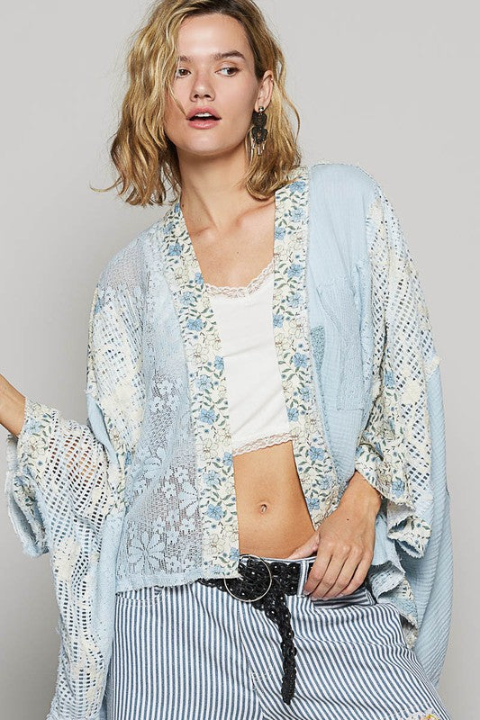 Women's floral lace crochet patch open front double gauze cardigan – lightweight and elegant fashion