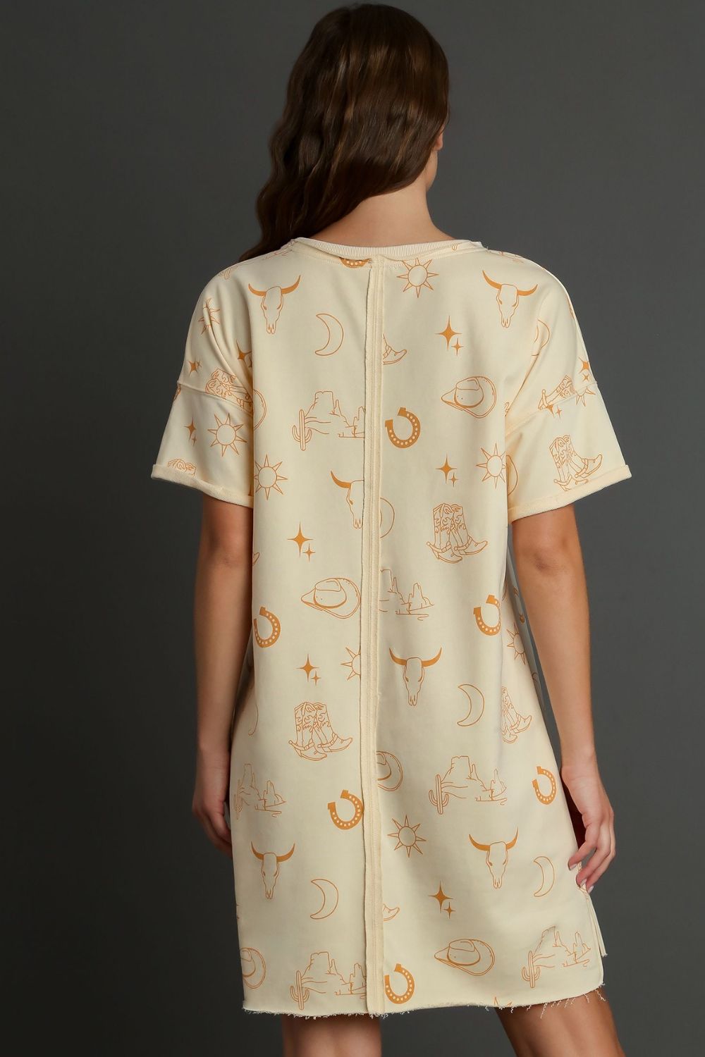 Comfortable French terry short sleeve round neck dress with a relaxed fit, perfect for casual and everyday wear.