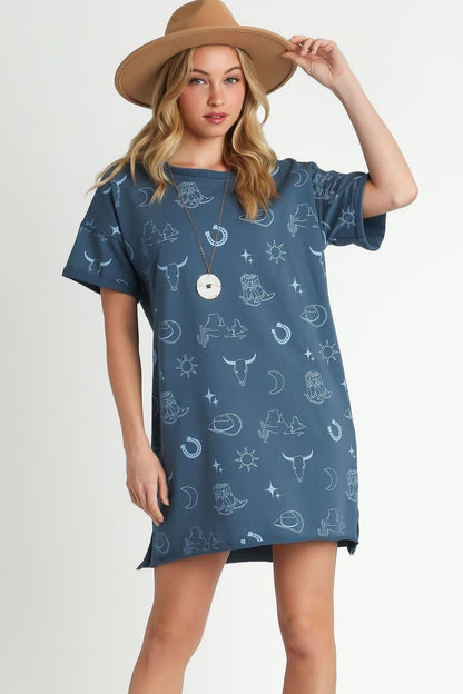 Comfortable French terry short sleeve round neck dress, perfect for casual outings or lounging in style.