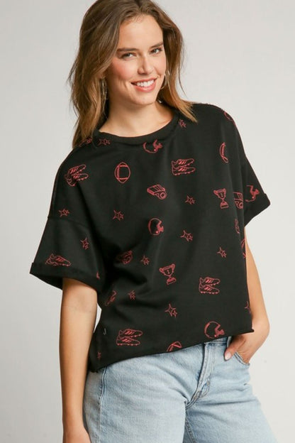 Women's full-size Game Day French Terry Graphic Top – plus size sporty and cozy wear