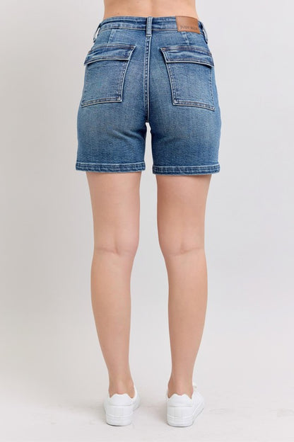 Full-size high-rise denim shorts with a flattering fit and functional pockets.