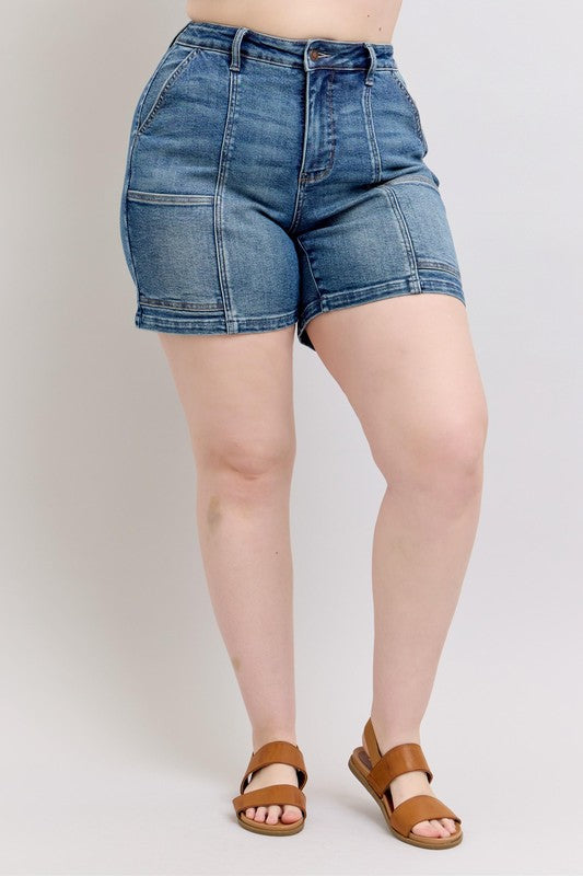 Full-size high-rise denim shorts with a flattering fit and functional pockets.