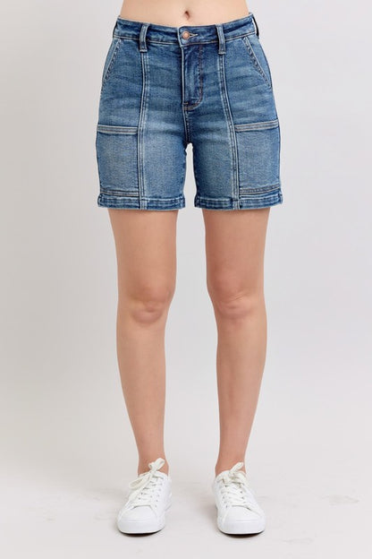 Full-size high-rise denim shorts with a flattering fit and functional pockets.