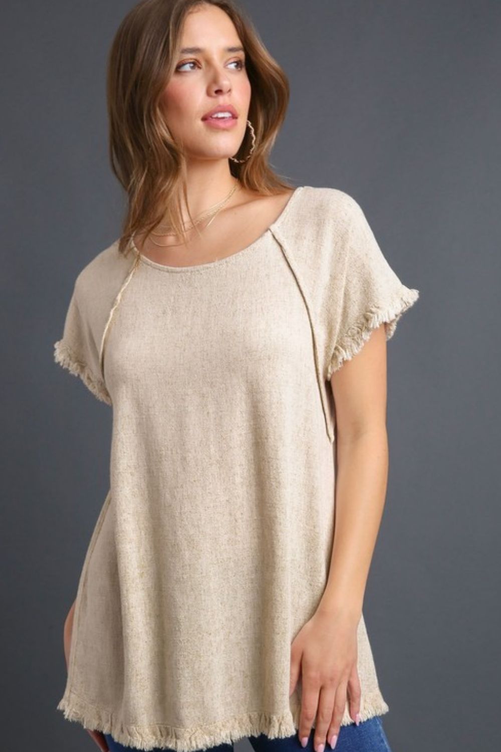 Women's full-size linen ruffle fringe edge top – boho chic and breathable fashion