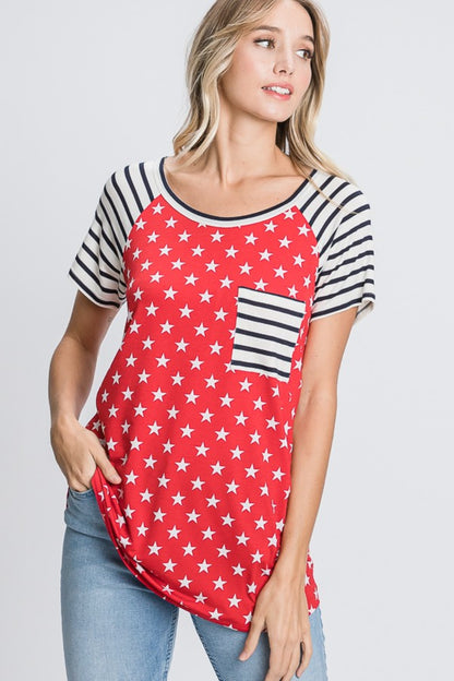 Women's full-size star & striped round neck short sleeve t-shirt – plus size patriotic and stylish wear