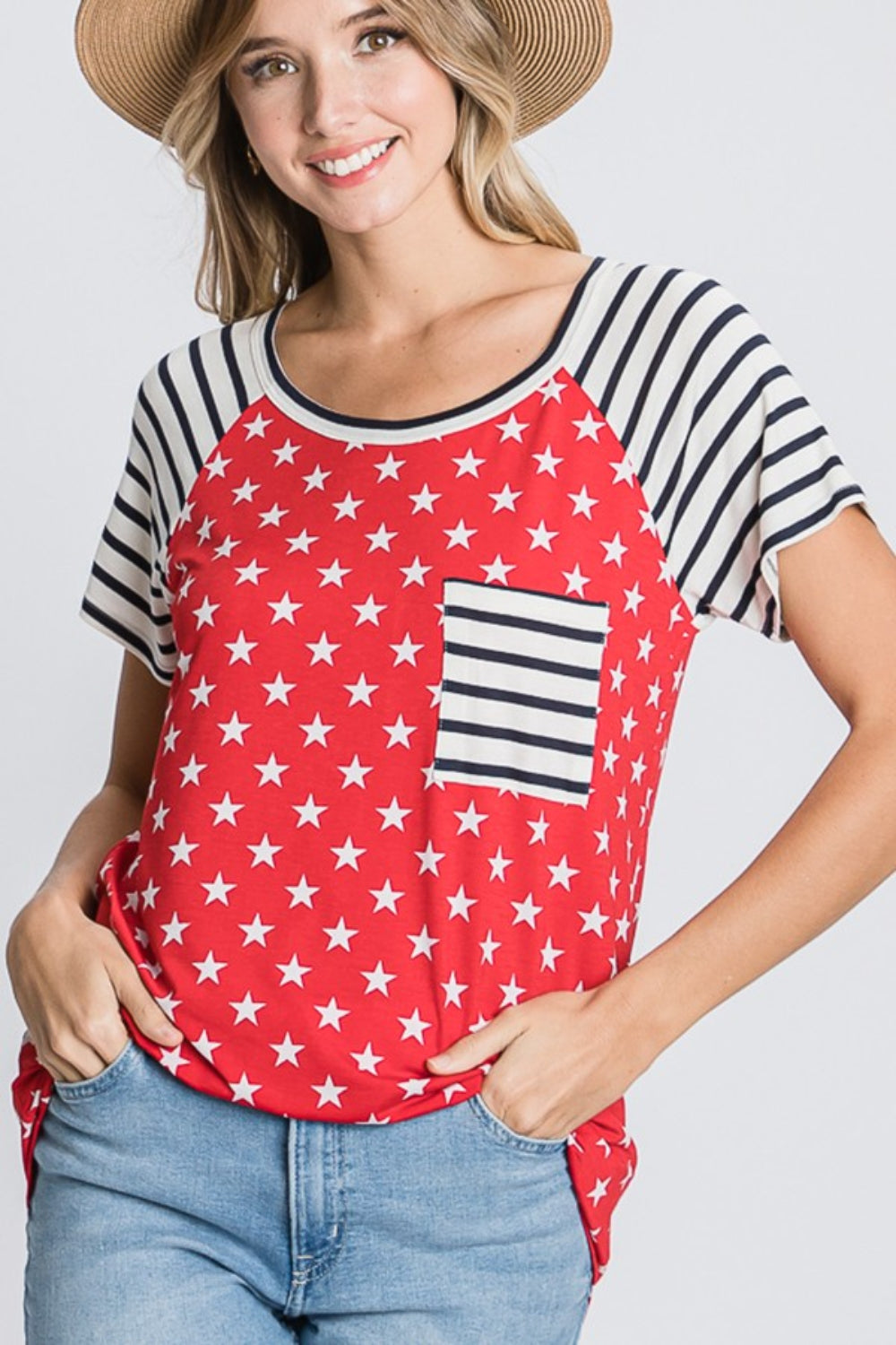 Women's full-size star & striped round neck short sleeve t-shirt – plus size patriotic and stylish wear