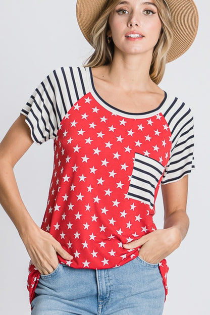 Women's full-size star & striped round neck short sleeve t-shirt – plus size patriotic and stylish wear