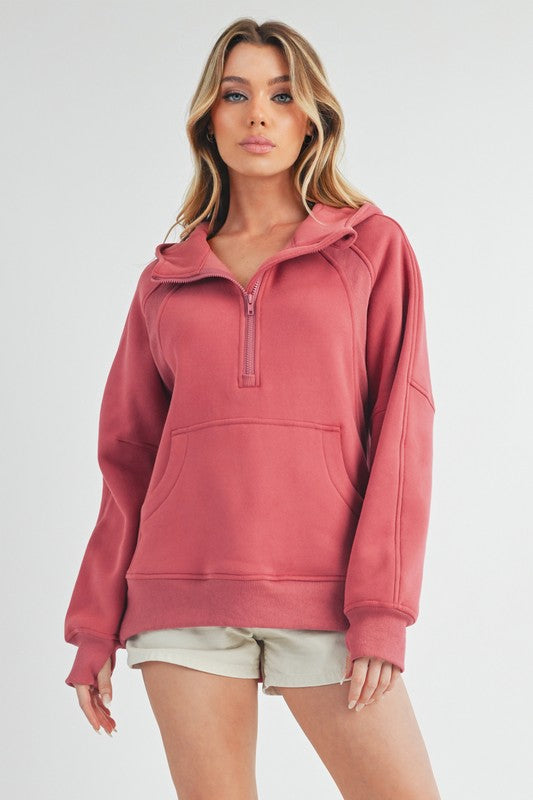 Women's half-zip raglan sleeve hoodie with kangaroo pocket – casual and cozy style