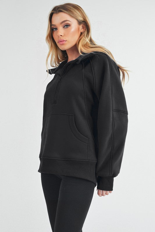 Women's half zip raglan sleeve sweatshirt with kangaroo pocket – casual, stylish, and functional