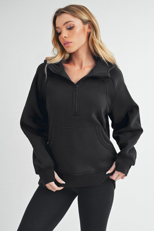 Women's half zip raglan sleeve sweatshirt with kangaroo pocket – casual, stylish, and functional