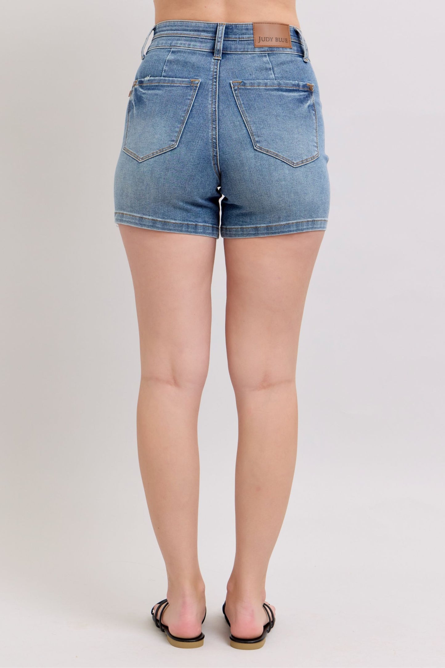 Full-size high-rise tummy control denim shorts with a flattering and comfortable fit.