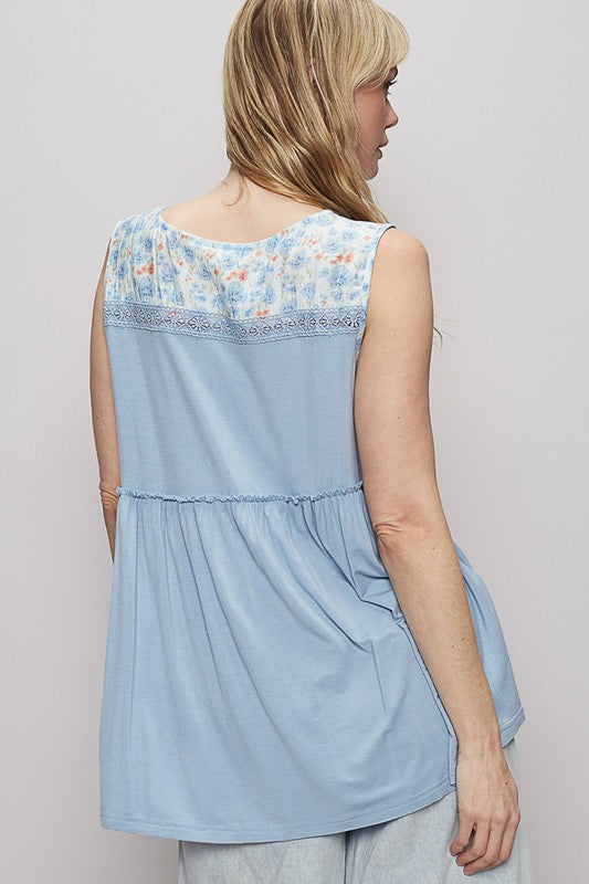 Women's lace detail frill floral V-neck sleeveless top – feminine and chic wardrobe essential