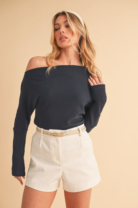 Women's one shoulder long sleeve knit top – modern and chic