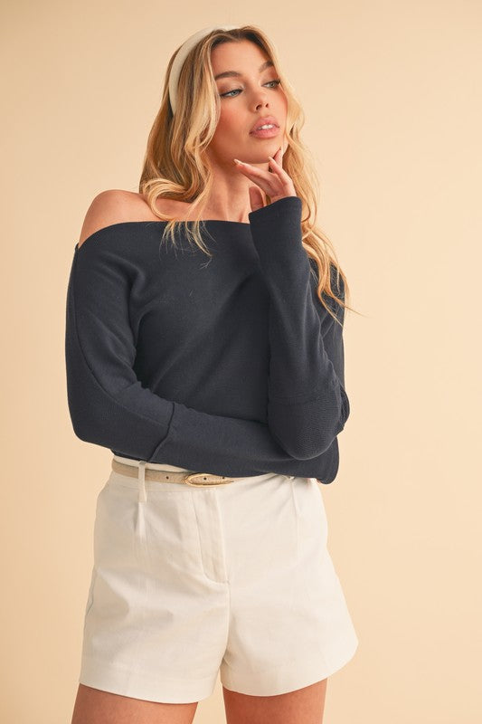 Women's one shoulder long sleeve knit top – modern and chic