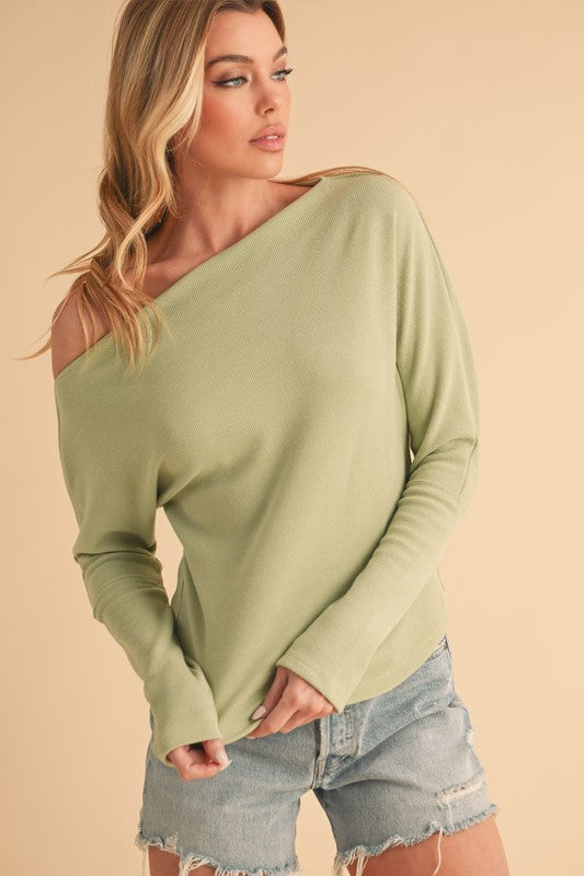 Women's one shoulder long sleeve knit top – chic and modern statement piece