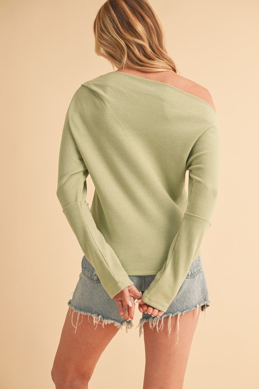 Women's one shoulder long sleeve knit top – chic and modern statement piece