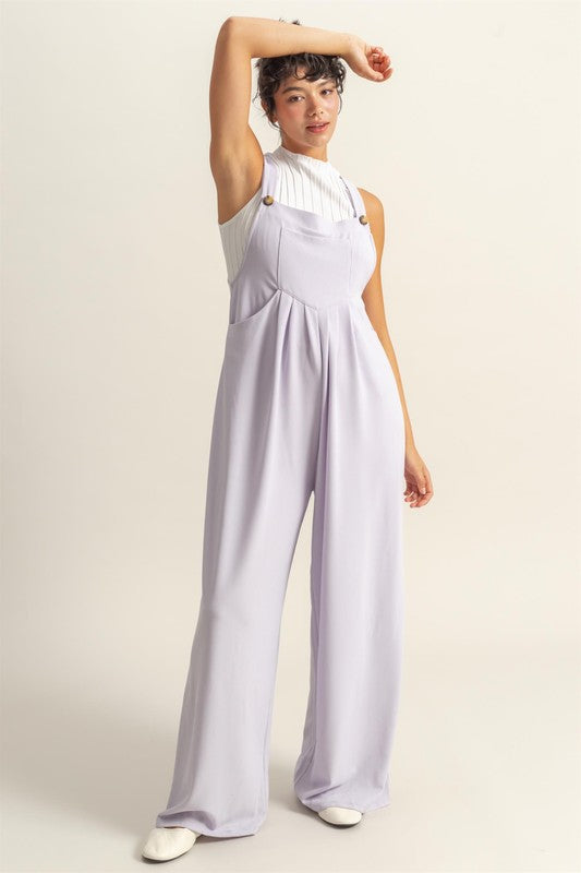 Women's pleated detail front pocket wide strap overalls – chic and versatile style