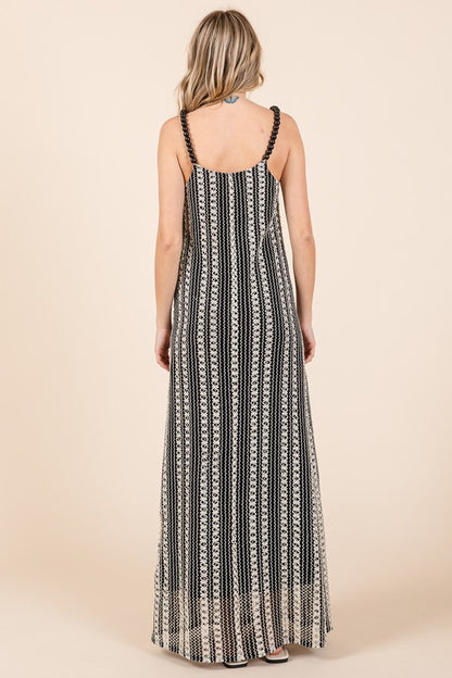 Plus size striped scoop neck maxi cami dress with elegant beaded straps, perfect for special events and chic casual wear.