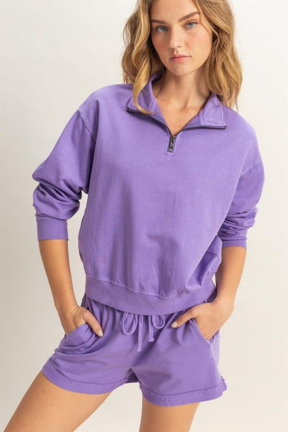 Women's quarter zip drop shoulder sweatshirt – casual and sporty chic style