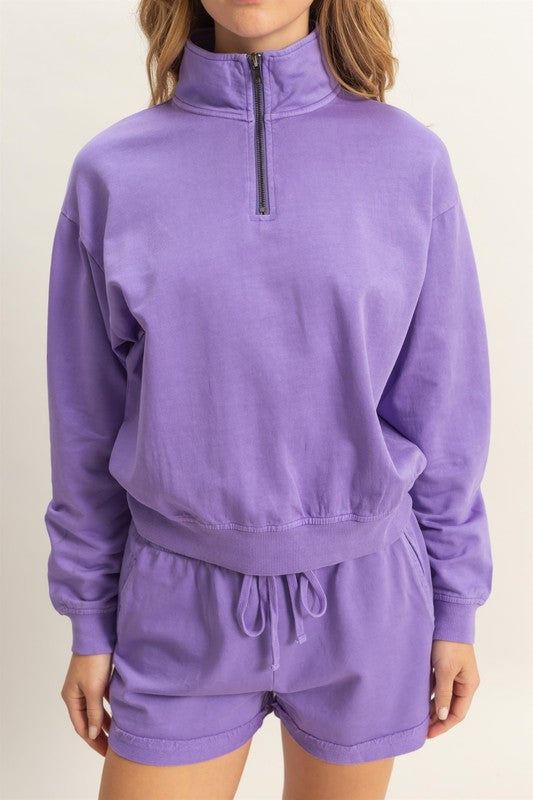 Women's quarter zip drop shoulder sweatshirt – casual and sporty chic style