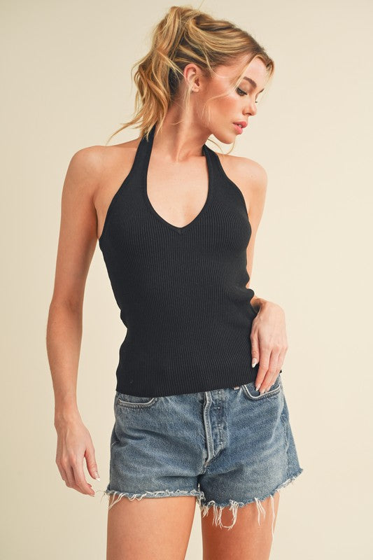 Women's ribbed halter neck cami top in a sleek and versatile design