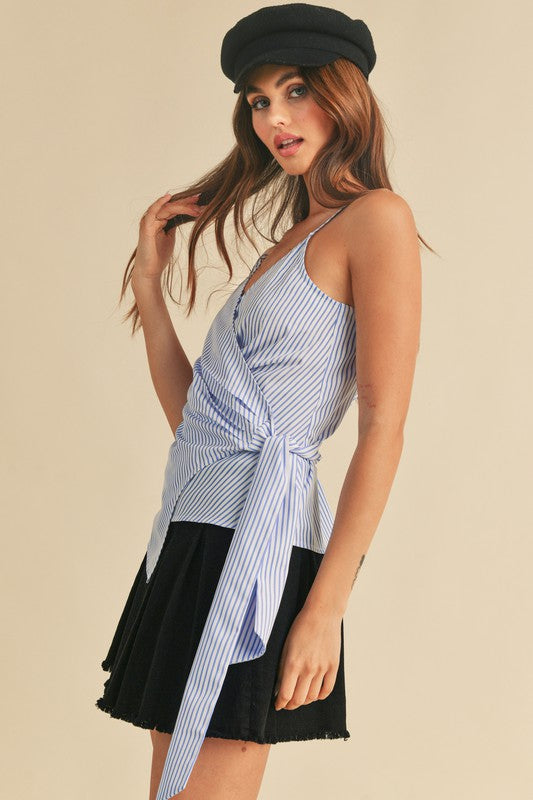 Women's side knotted surplice striped cami – chic, flattering, and versatile