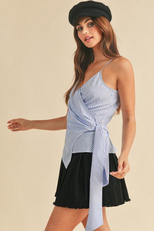 Women's side knotted surplice striped cami – chic, flattering, and versatile