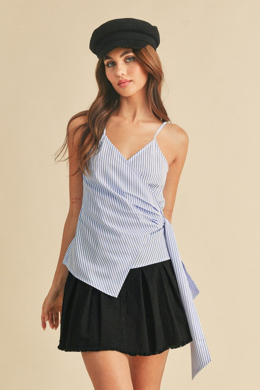 Women's side knotted surplice striped cami – chic, flattering, and versatile