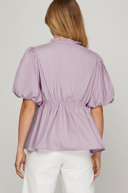 Trendy woven blouse with a smocked front, puff sleeves, and a chic, polished look for effortless elegance.