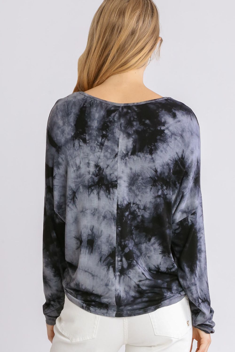 Trendy full-size tie-dye lightweight long sleeve top featuring a colorful print, breathable fabric, and a relaxed fit for casual wear.