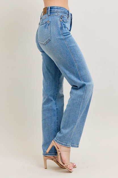 Women's tummy control vintage wash straight jeans – flattering and timeless style