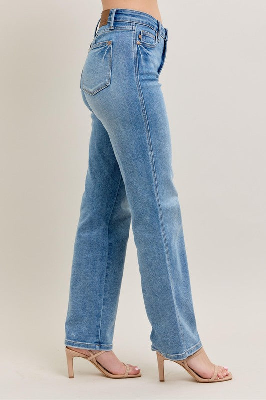 Women's tummy control vintage wash straight jeans – flattering and timeless style