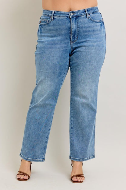 Women's tummy control vintage wash straight jeans – flattering and timeless style