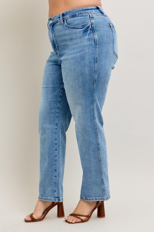 Women's tummy control vintage wash straight jeans – flattering and timeless style